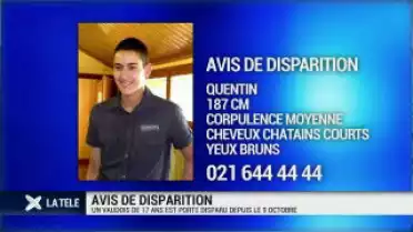 Avis de diparition: Quentin, 17 ans a disparu depuis le 9.10