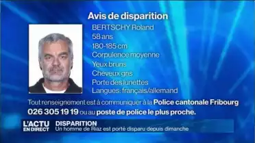 Un homme de Riaz est porté disparu depuis dimanche