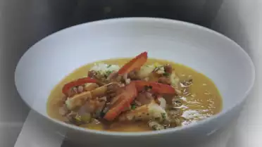 Poêlée de crevettes au jambon du chef Jean-Sébastien Ribette