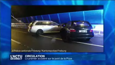 Premier accident sur le pont de la Poya à Fribourg.