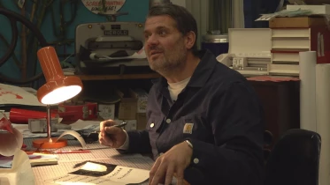 Portrait du sérigraphe et peintre en lettres fribourgeois