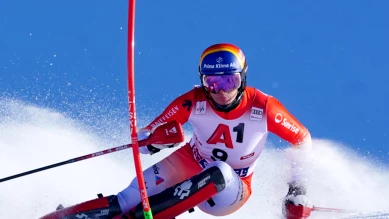 Tanguy Nef en course pour son premier podium en slalom à Gurgl