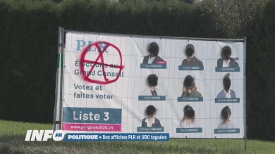 Des affiches PLR et UDC taguées