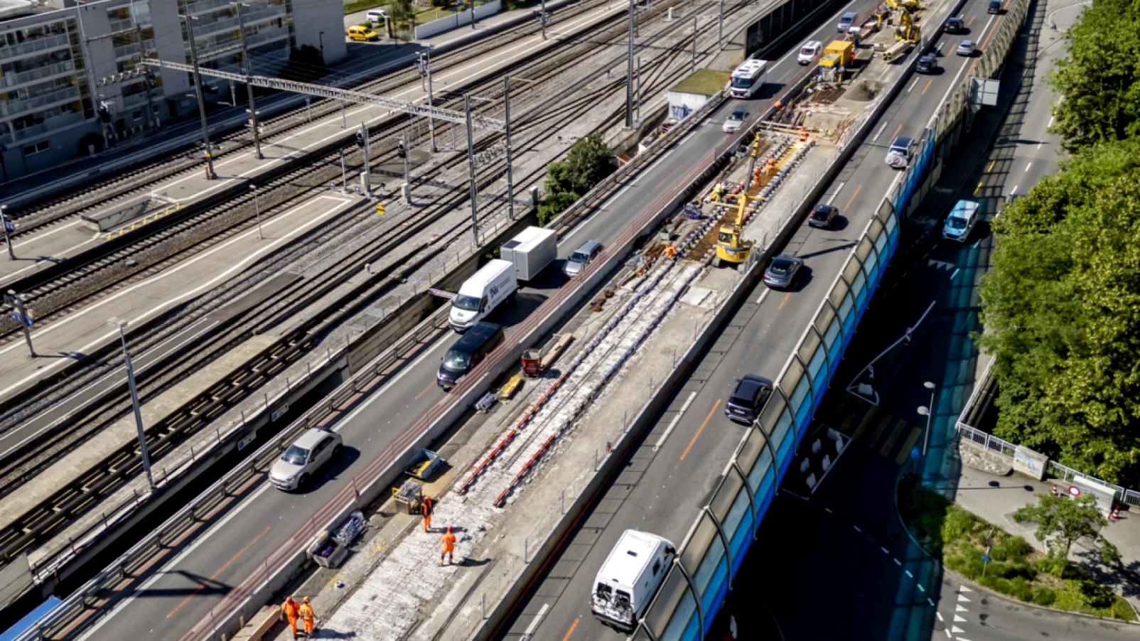 Travaux d'assainissement du pont autoroutier de la gare de Morges (A1)