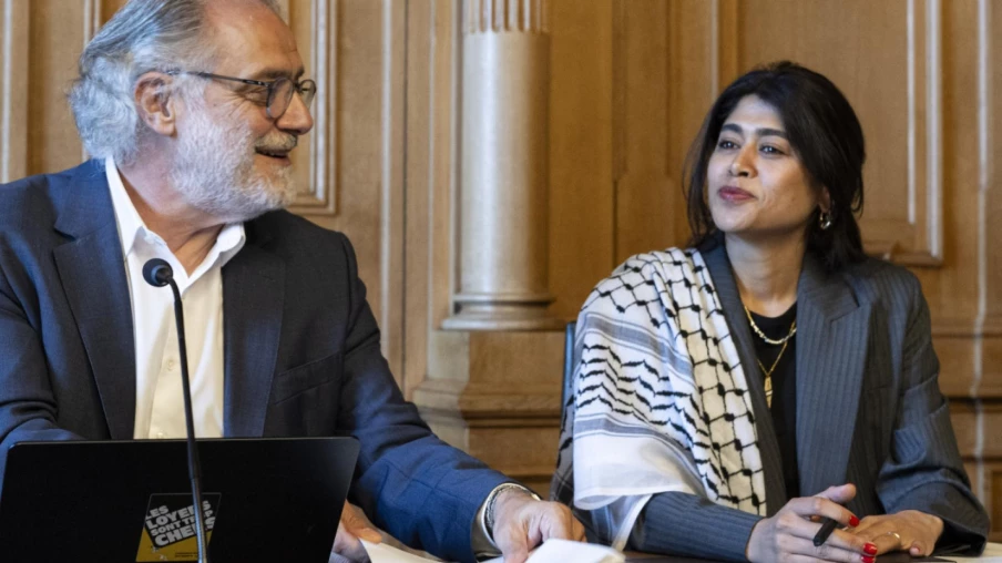 Rima Hassan eurodéputée reçue par le groupe Suisse-Palestine à Berne